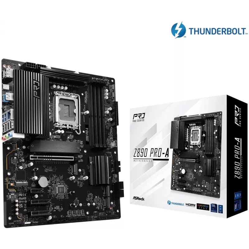 Motherboard ASRock Z890 Pro-A ATX — Intel Z890 chipset, LGA 1851, DDR5, 4x DIMM, 256GB, 2.5Gb LAN, PCIe Gen5