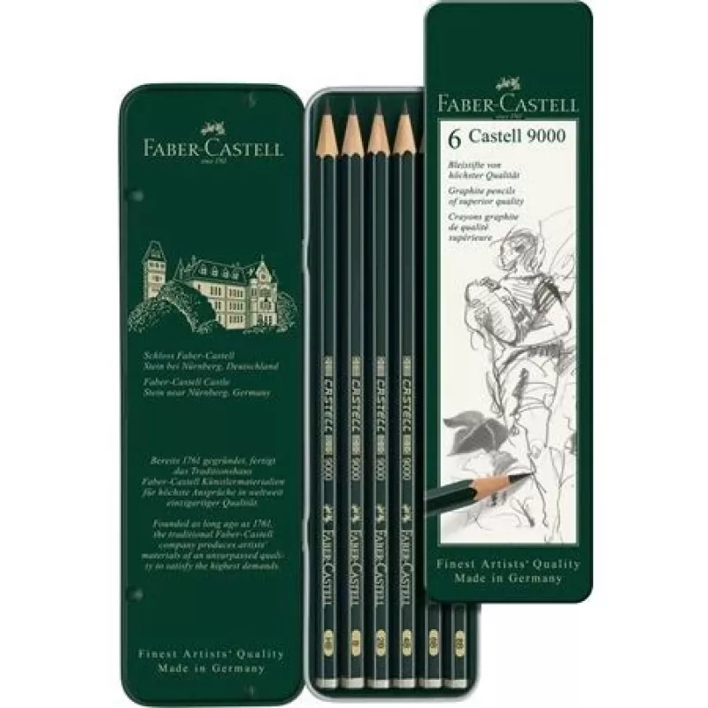 Graphite pencil Faber-Castell 9000 Green Wood 6 pcs