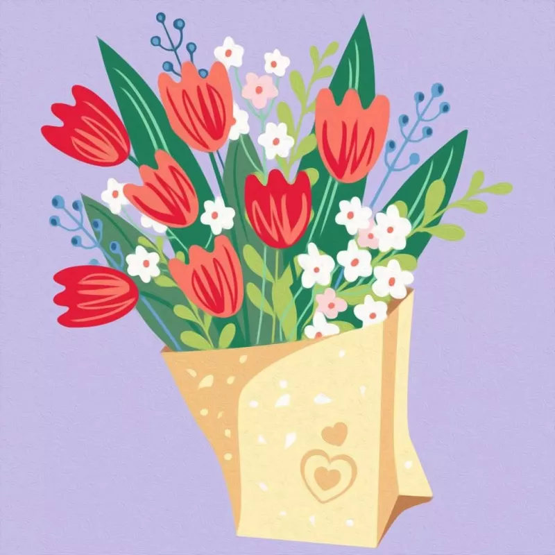 Paint-by-numbers kit Ravensburger CreArt - Tulip bouquet painting, model 25518