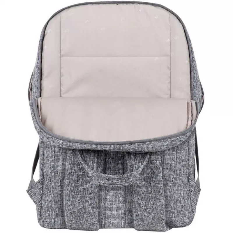 RIVACASE Anvik 15.6 laptop backpack, 15L, gray, waterproof fabric, pockets for 10.5 tablet, smartphone, documents, accessories, bottle