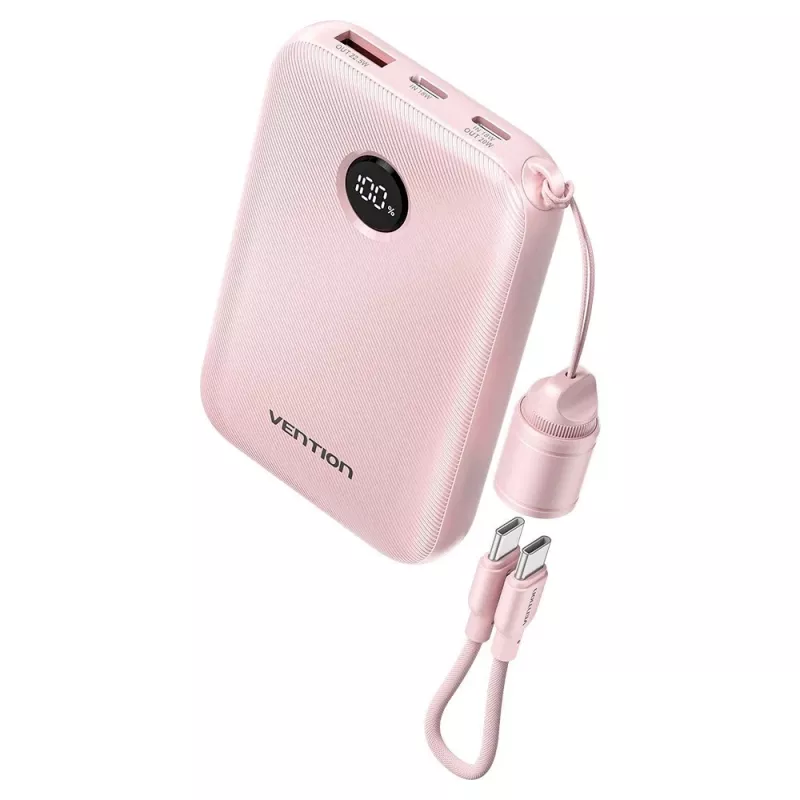 Power bank Vention FKAP0-C 10000 mAh, 2× USB-C + 1× USB-A, 22.5 W, Pink
