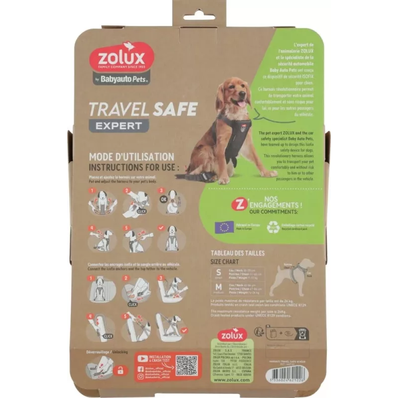 Dog Harness ZOLUX TRAVEL SAFE M black — size M, travel safety harness