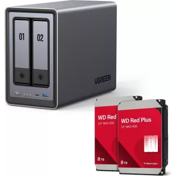 UGREEN NASync DXP2800 2-bay NAS system with 2 × Western Digital 8TB WD80EFPX drives