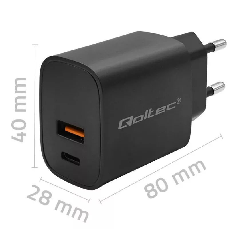 Power adapter QOLTEC 52377 GaN 30W output 5–20V for portable devices