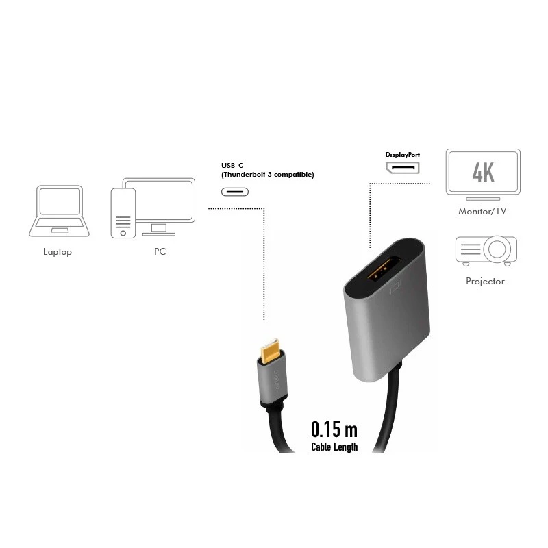 LogiLink CUA0102 USB 3.2 Gen1 Type-C to DisplayPort Cable 0.15m Black