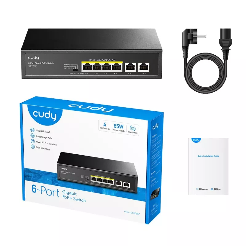 Network switch Cudy GS1006P Unmanaged Gigabit Ethernet 6-port PoE, 12 Gbit/s, 2048 MAC, Black