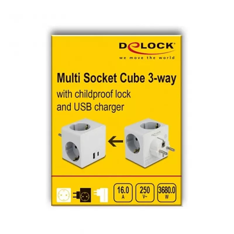 DeLOCK 11501 Power Plug Adapter Type F White 3A USB Ports