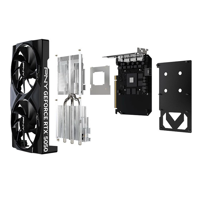 Graphics card PNY GeForce RTX 5050 — 8 GB GDDR6, 2317 MHz, 128-bit, PCIe x8 5.0, dual-fan cooling