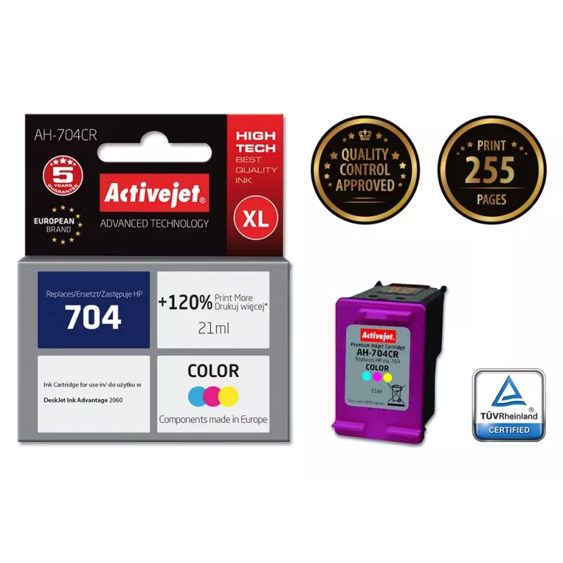 Ink cartridge ActiveJet AH-704CR compatible for HP 704, XL high-yield, colour (Cyan/Magenta/Yellow), 21 ml, refurbished premium