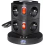 Power strip tower AS Schwabe 18221 with 8 sockets, 2.0 m cable, integrated Qi wireless charging, black