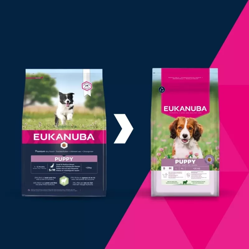 Dry dog food EUKANUBA Puppy & Junior Small/Medium Lamb & Rice 3 kg — complete feed for junior small/medium dogs
