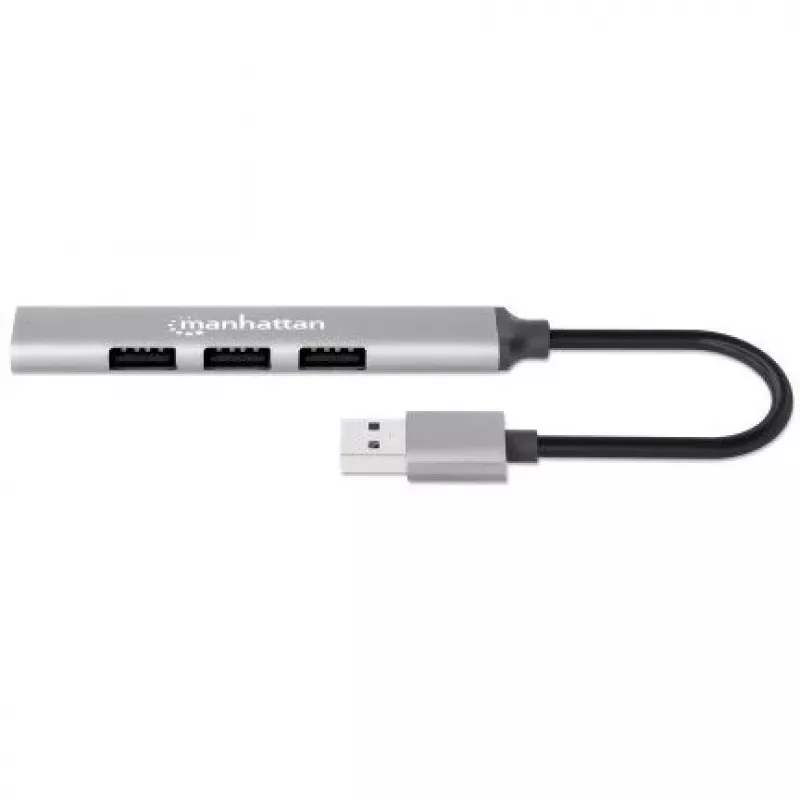 Manhattan USB-A 4-Port Hub, 4x USB-A Ports (1x 5 Gbps USB 3.2 Gen1 aka USB 3.0, 3 x 480 Mbps USB 2.0), USB powered (no external power supply required), Aluminium