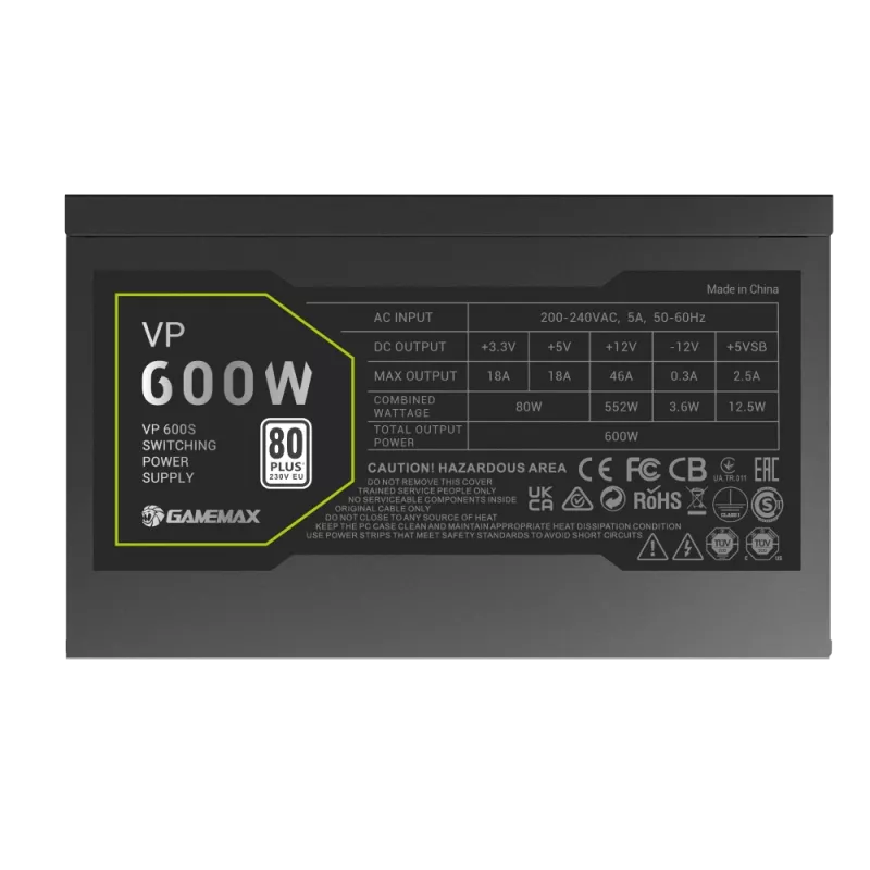Gamemax Power Supply, 80 PLUS, Standard | VP 600S | 600 W