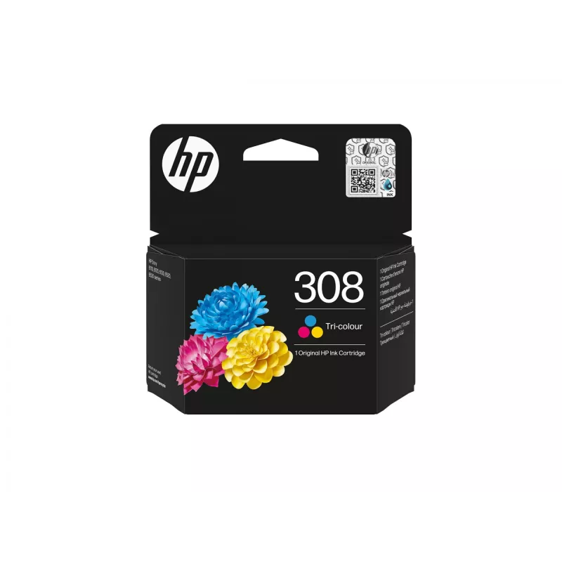 HP 308 Tri-color Original Ink Cartridge, Standard Yield, Cyan, Magenta, Yellow, Dye-based ink, 1 pc(s), 120 pages, Combo pack