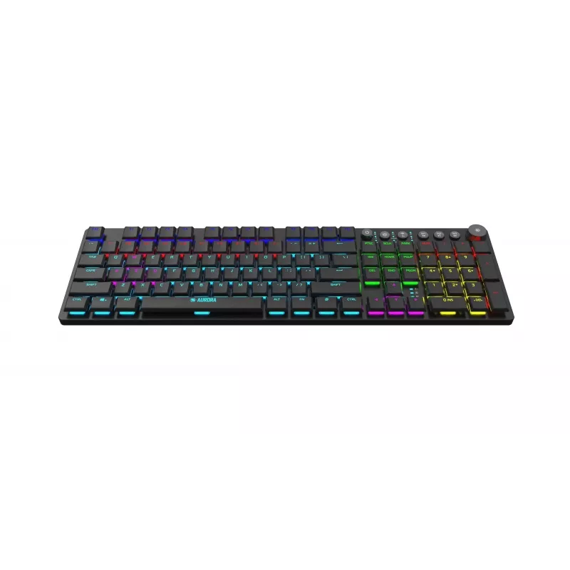 iBOX Aurora K-6 IKGMK6 Mechanical Low-Profile Gaming Keyboard, Wired + RF Wireless + Bluetooth, KRGD Red switches, LED backlight, QWERTY English, Black