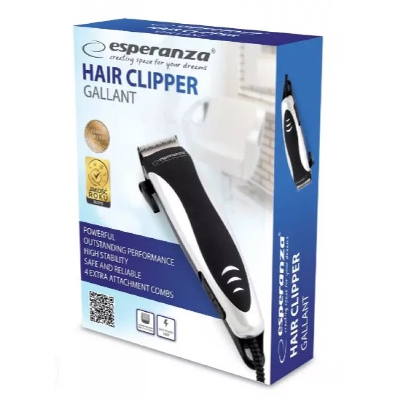 Corded Hair Trimmer ESPERANZA EBC005 — 40 mm blade, 1.2–12 mm length, 10 W, black/white
