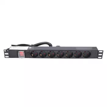 Extralink EXPDU7EU SW 19 inch 1U 7-Outlet EU Power Distribution Unit with Switch, 2m Cable, Black