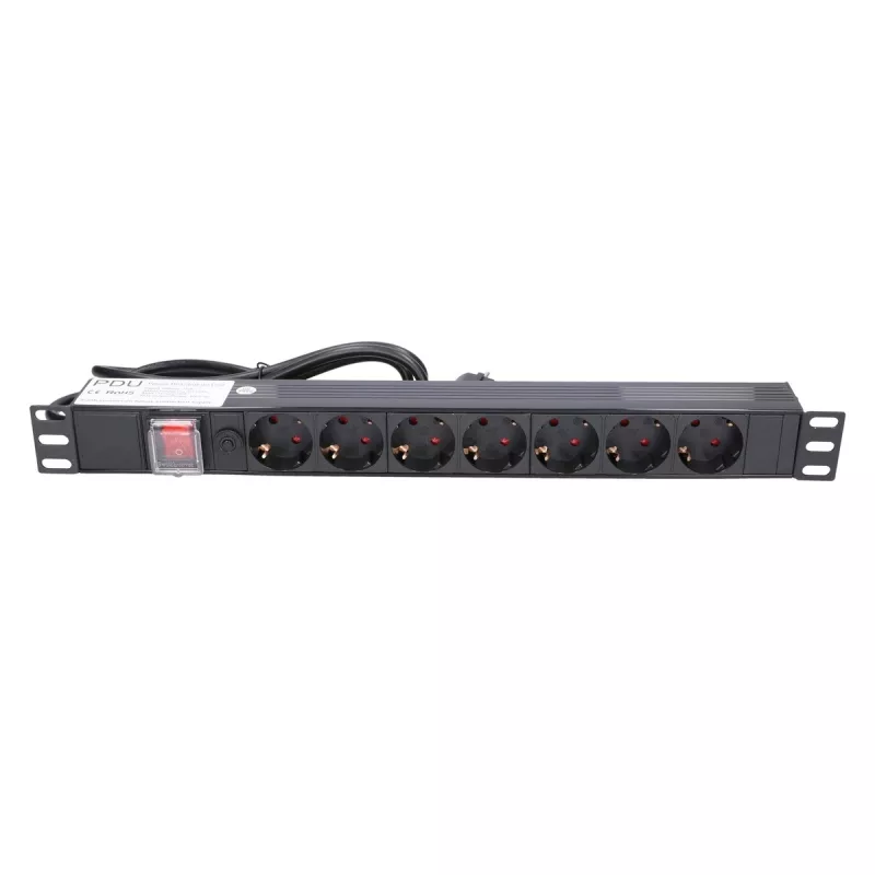 Extralink EXPDU7EU SW 19 inch 1U 7-Outlet EU Power Distribution Unit with Switch, 2m Cable, Black