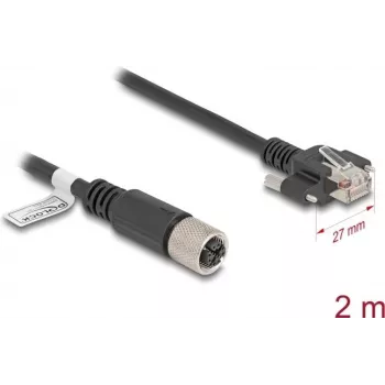 Network Cable DeLOCK M12 Cable X-coded 8 pin female to RJ45 plug Cat.6A 2 m black
