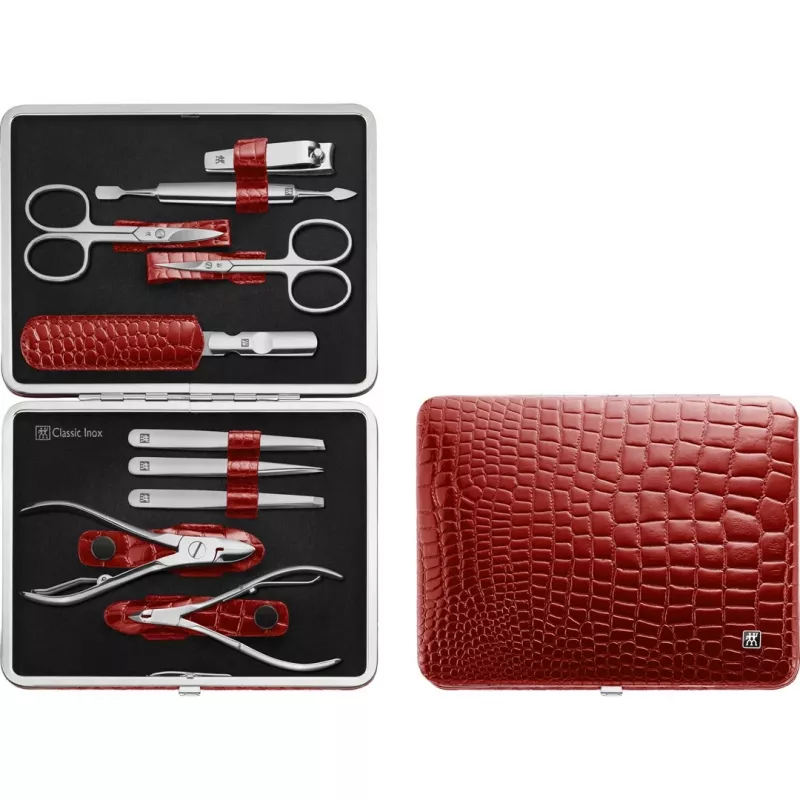Zwilling Classic Stainless Steel Manicure Set – Leather Case, 10 Pieces - Red