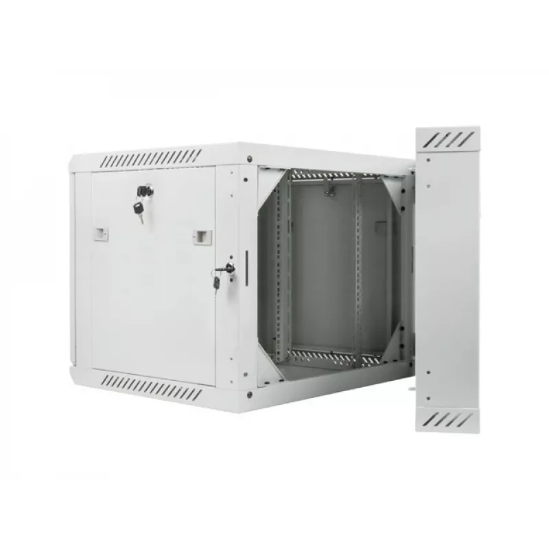 Lanberg WF02-6609-10S 19 inch 9U Wall-Mounted Double-Section Rack Cabinet, 600x600 mm, Grey, 60 kg Load, Tempered Glass Door