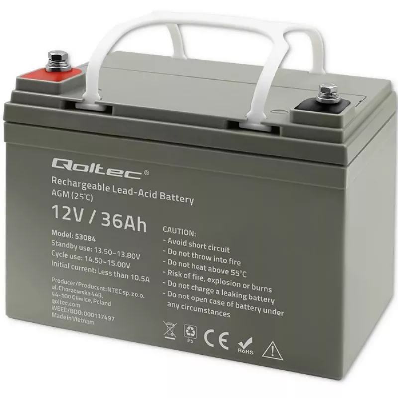 Sealed AGM UPS Battery QOLTEC 53084 12V 36Ah LongLife