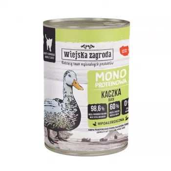 Wet cat food wiejskazagroda Monoprotein Duck 400 g — single-protein duck pâté, adult cats, 77.8% moisture