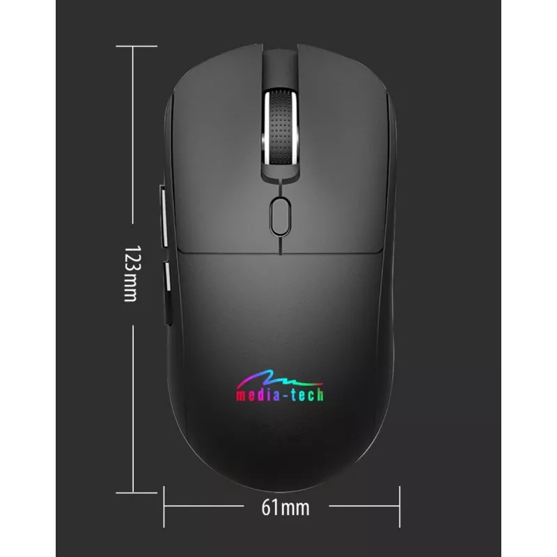 Wireless mouse MEDIA-TECH MT1124 BT/RF Silent & Recharge — ambidextrous, 3200 DPI, Bluetooth + 2.4 GHz USB, 6 buttons, rechargeable