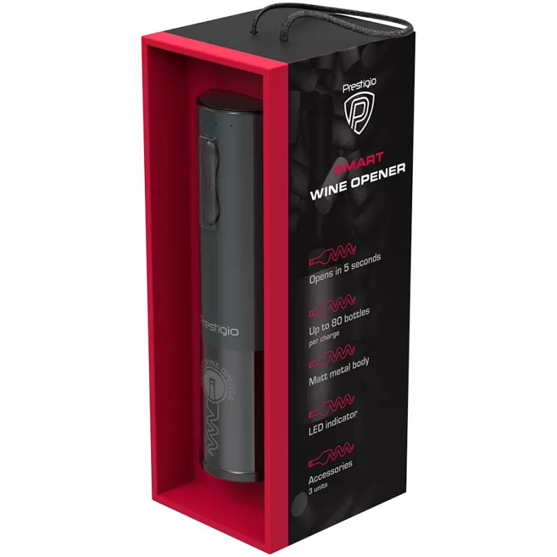 Bolsena, Electric wine opener with Prestigio Logo, aerator , vacuum preserver, Black color