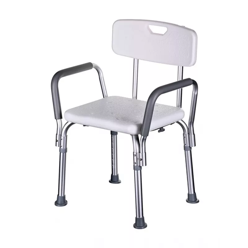 Shower chair ActionMed KP300AM with backrest and armrests, polypropylene, adjustable height 43–56 cm, seat 40×33 cm, max user weight 110 kg