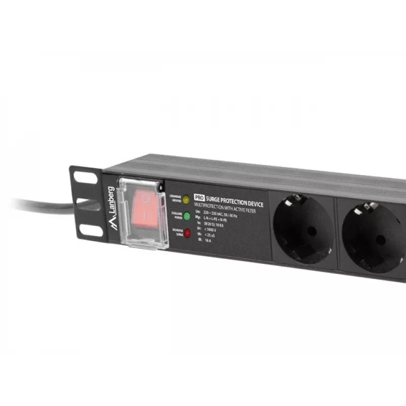 Power distribution unit LANBERG PDU-PRO-07F-0200-BK — 1U rack PDU, 7 Type F outlets, 16 A, 2 m cable, black