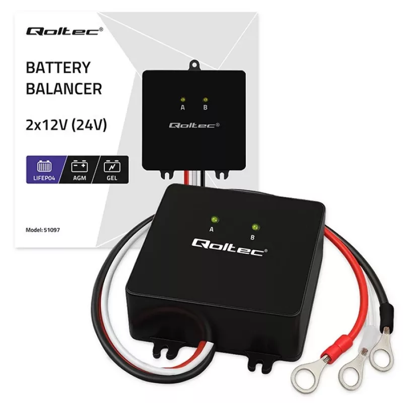 Battery voltage balancer QOLTEC 51097 for 24V (2×12V) batteries, 5A balancing current