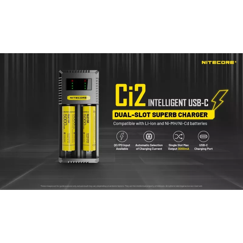 Battery Charger Nitecore Ci12 Universal USB charger for Li‑Ion, NiCd, NiMH, 3A input 5/9/12V, plastic casing