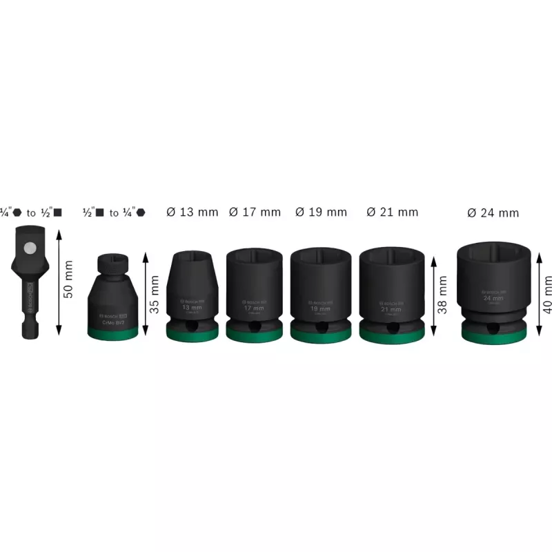 Socket set Bosch Powertools PRO 1/2 inch 7-piece black