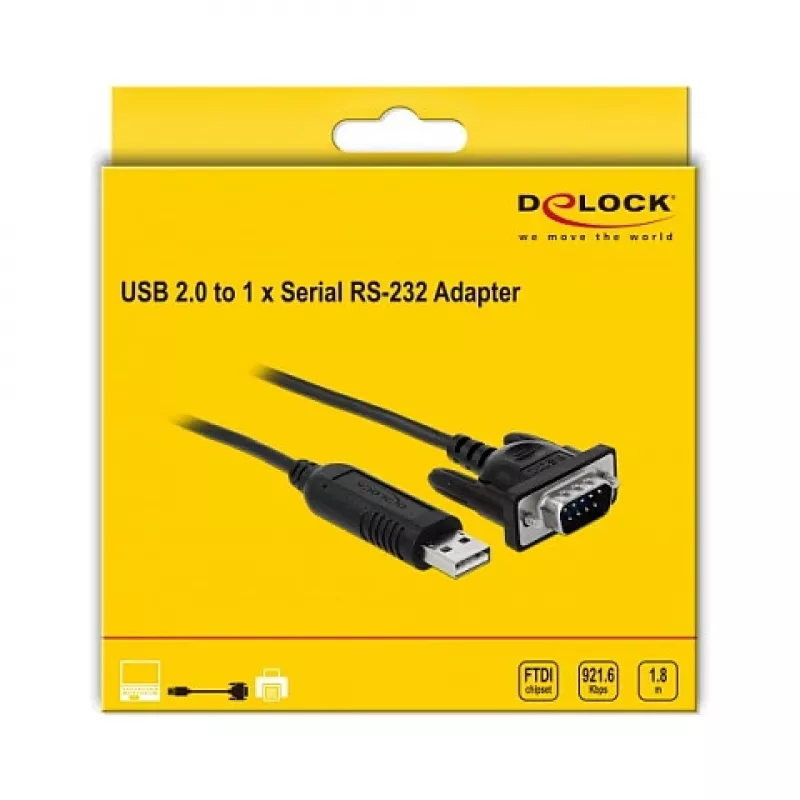 Serial Cable DeLOCK 66282 Black 1.8 m RS-232 USB Type-A