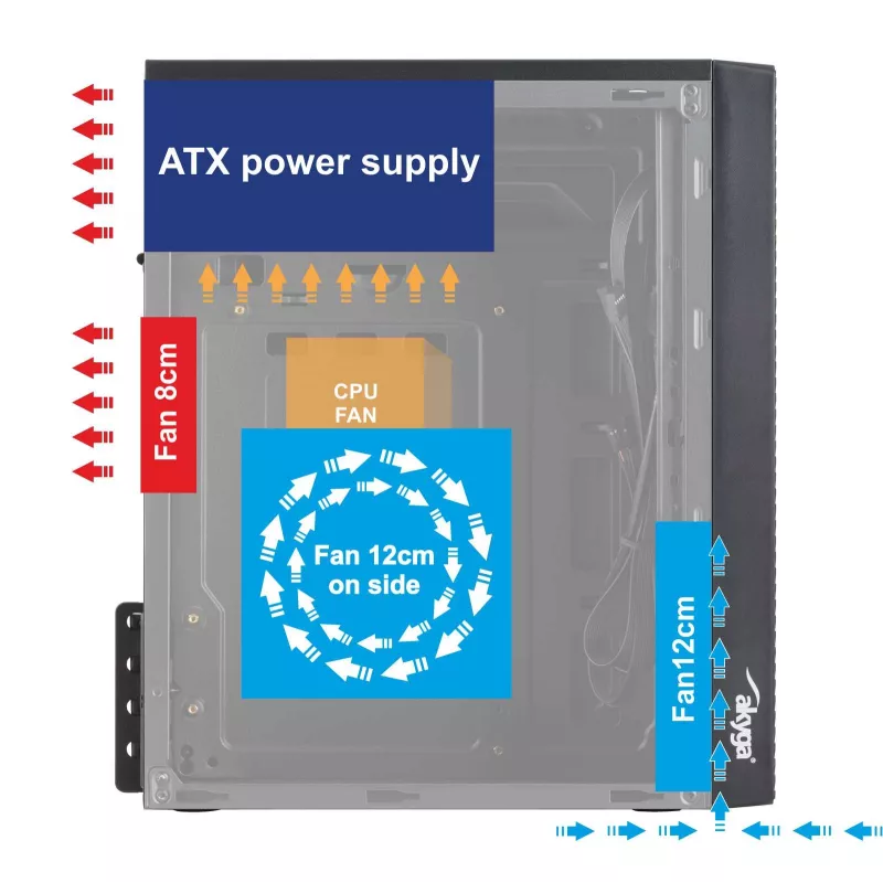 Akyga AK35BK Micro ATX Computer Case, Micro ATX / Flex ATX / Mini ITX, 2x USB 2.0, without PSU, Black