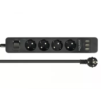 Power Extension DeLOCK 11209 1.5m 4 AC Outlets Indoor Black