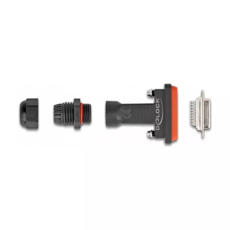 DeLOCK D-Sub HD 26 pin female connector IP67 waterproof black orange