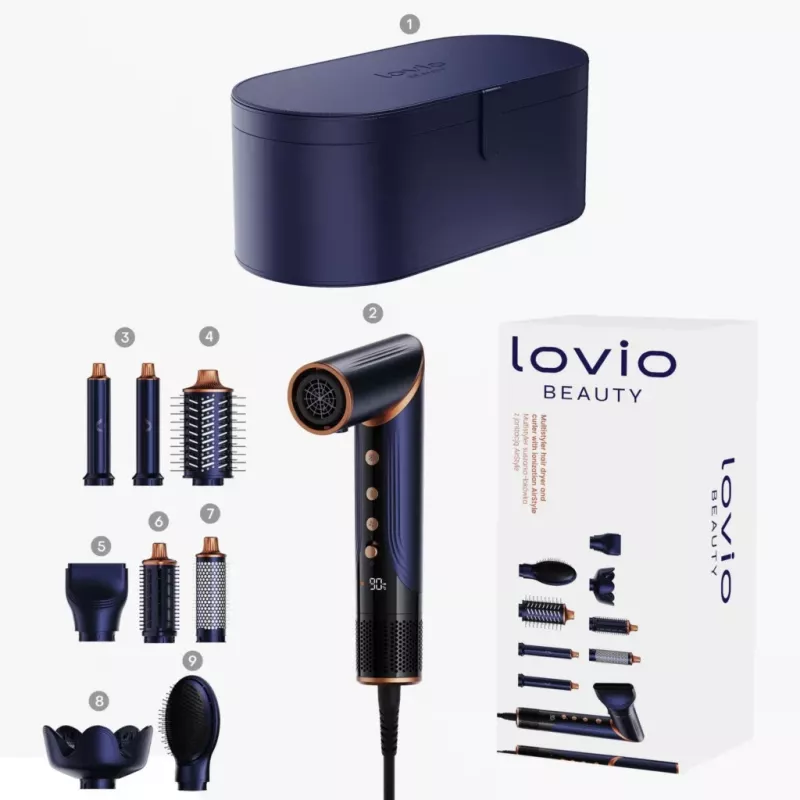 Multistyler hair dryer and curler Lovio LVHS001BL with combined hot air styling function