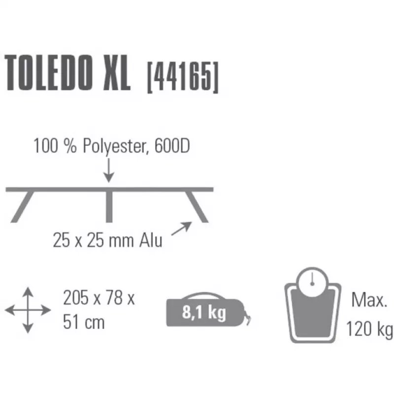camping cot Toledo XL 44165, camping bed Grey