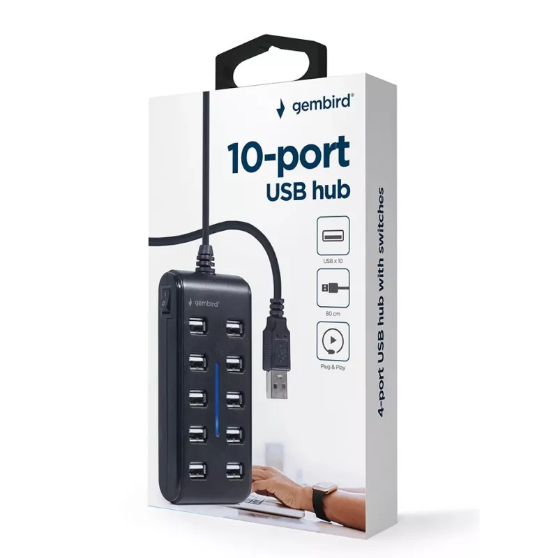 USB hub Gembird UHB-U2P10P-01 — 10-port USB 2.0 hub