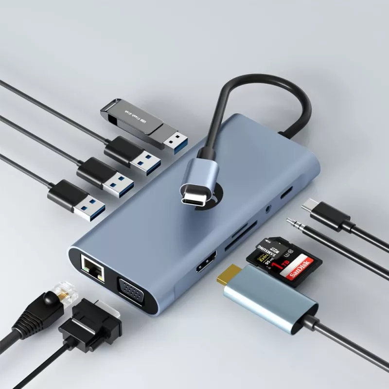 USB-C 11-in-1 adapter Hawk HW-HUB1101 — multiport hub with 11 ports