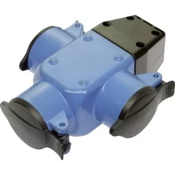 AS Schwabe 3-way rubber distribution socket blue with folding cover IP44 and hanging eye (model 60057)