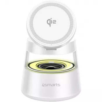 Wireless Charger 4smarts Qi2 Aura Sound White – Qi2 fast wireless charging, integrated speaker