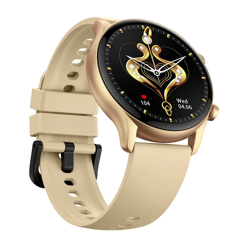 Smartwatch Zeblaze Btalk 3 Plus, round 1.39 inch IPS 360×360 touchscreen, 260 mAh, gold silicone strap