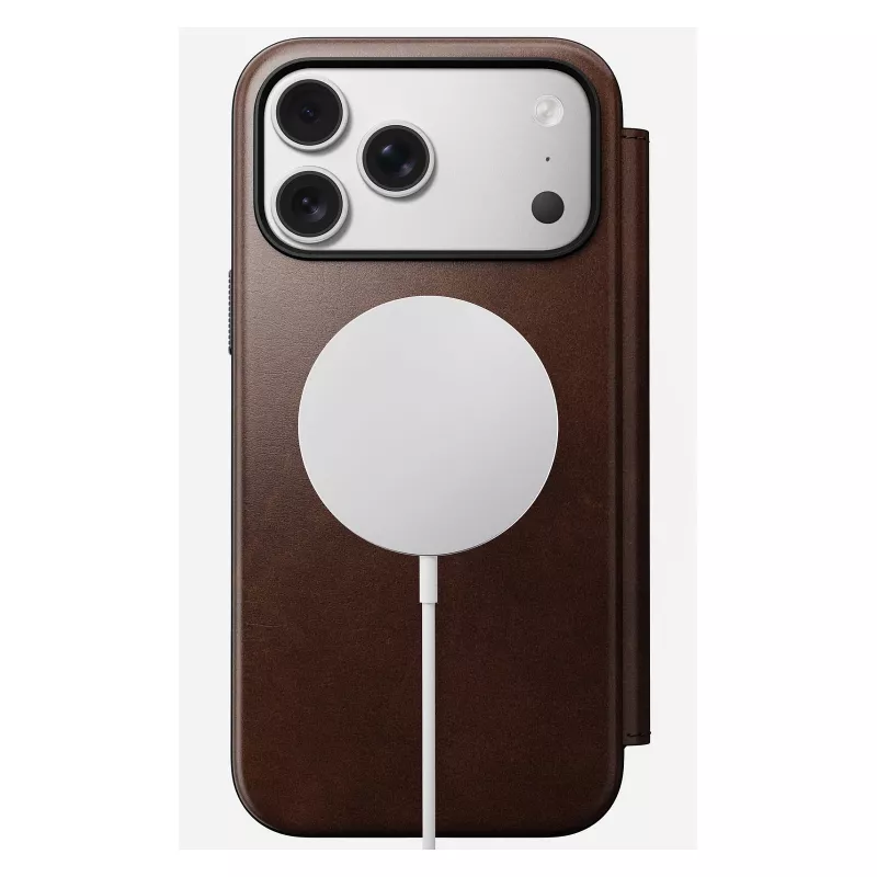 Nomad Modern Leather Folio mobile phone case Cover for iPhone 17 Pro Max — Brown, leather, 6.3 inch screen, 4 card pockets