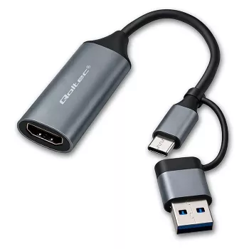 USB-C to USB-A and HDMI 4K 30Hz adapter QOLTEC in aluminium