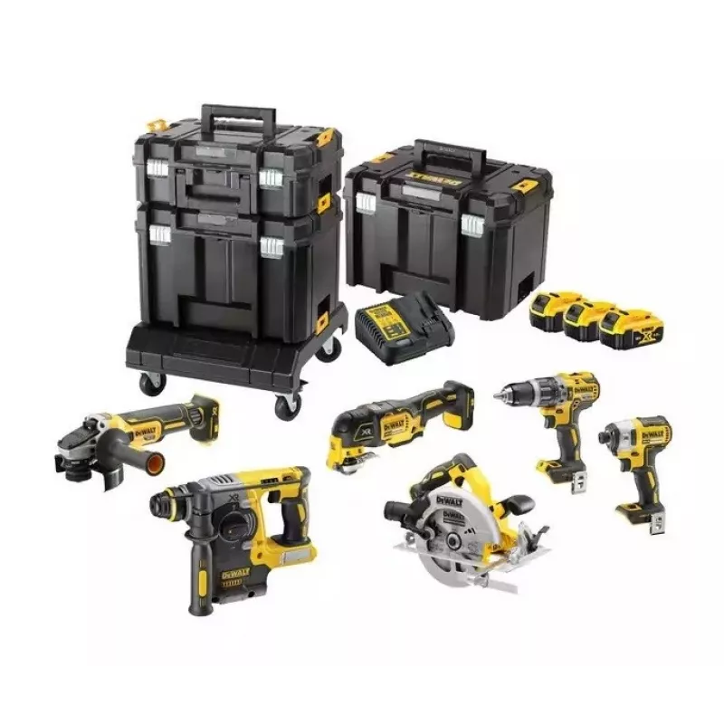 Toolkit DeWalt DCK685P3T 18V cordless combo kit — 3×5.0Ah batteries, DCH273 hammer, angle grinder, case
