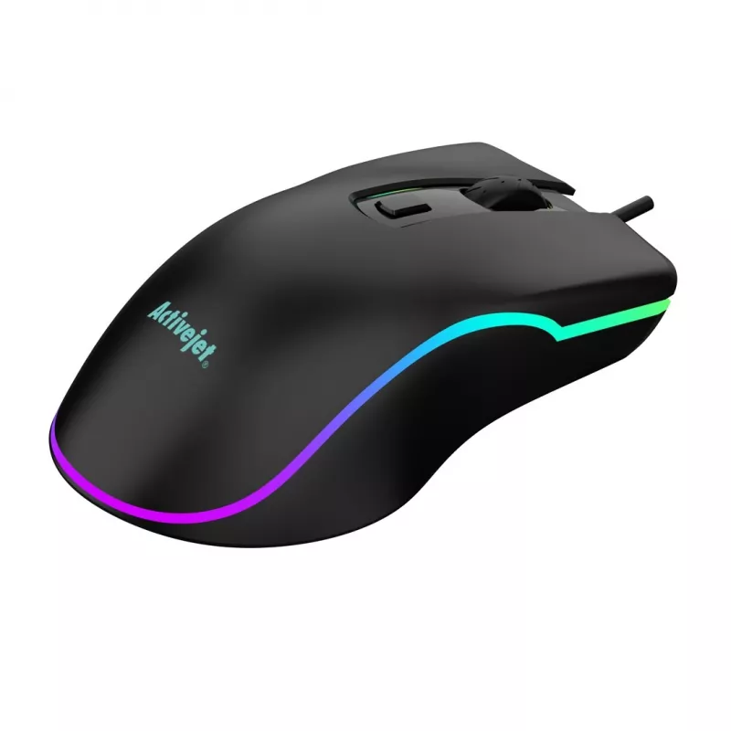 Wired heated gaming mouse ActiveJet AMY-W390 — ambidextrous, optical 2000 DPI, USB Type-A, 4 buttons, black