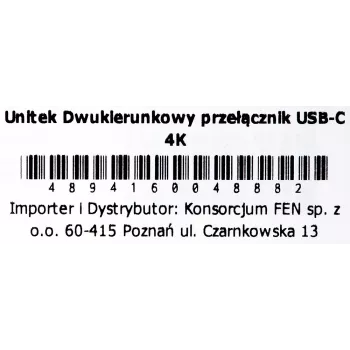 Docking station Unitek D1078A — USB-C hub, 2x USB-C input, 1x USB-C output, 100 W PD, 4K support, 3480×2160 max, grey